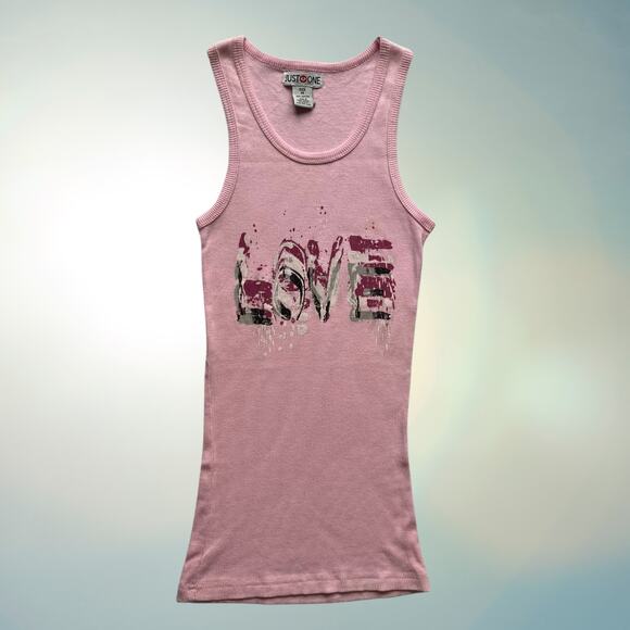 Y2k Just One Pink Love Tank Top - Picture 1 of 5
